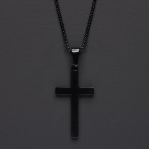 Large Black Cross Necklace 20"
