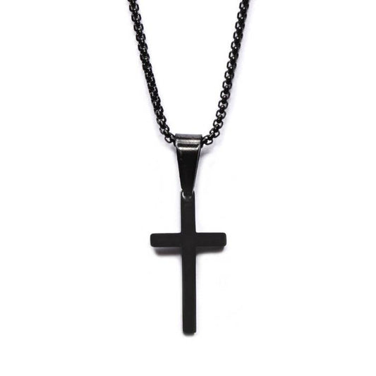 Small Black Cross Necklace 20"