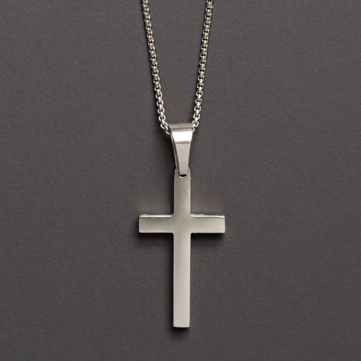 Large St Steel Cross Necklace 20"