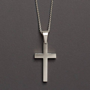 Large St Steel Cross Necklace 20"