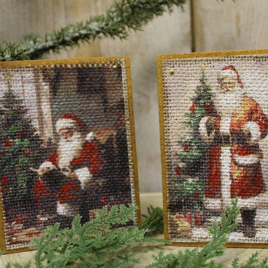 4x6 Hand Embellished Wood Table Art Santa