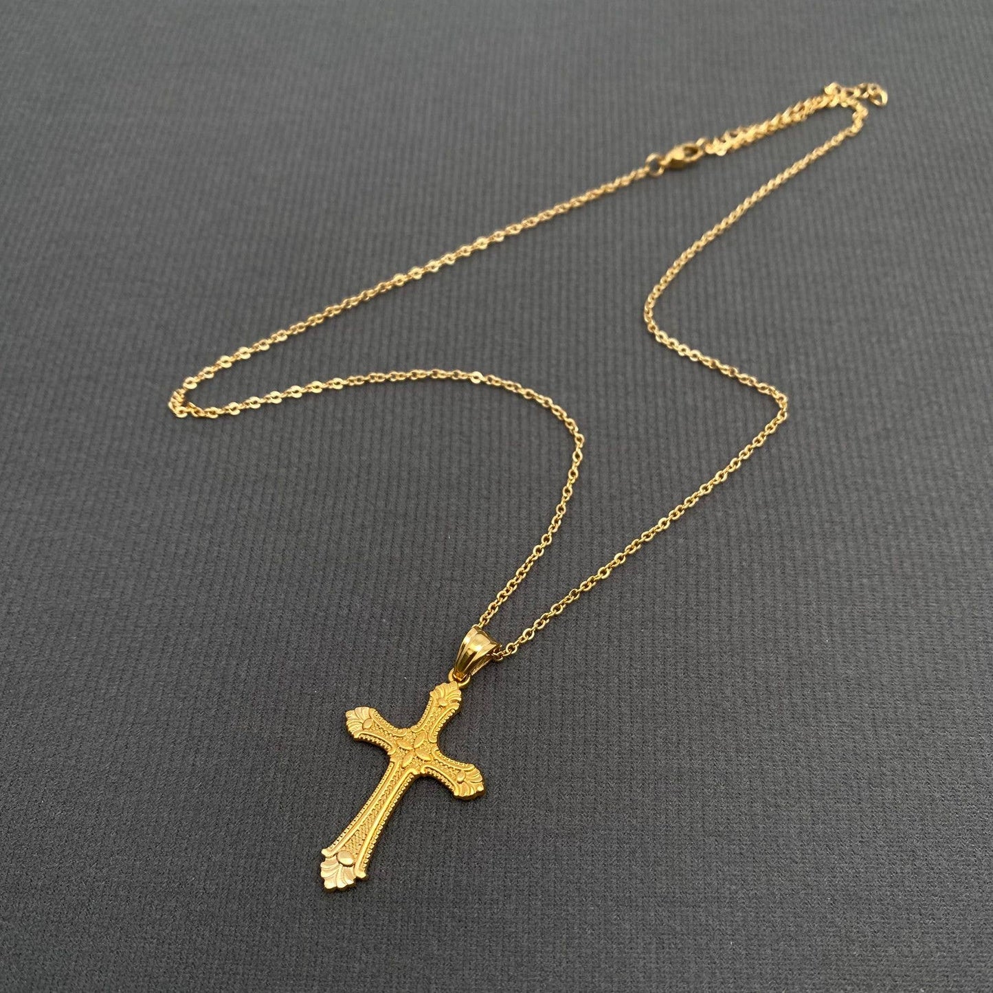 18K Gold Plt St. Stl. Cross Pendant