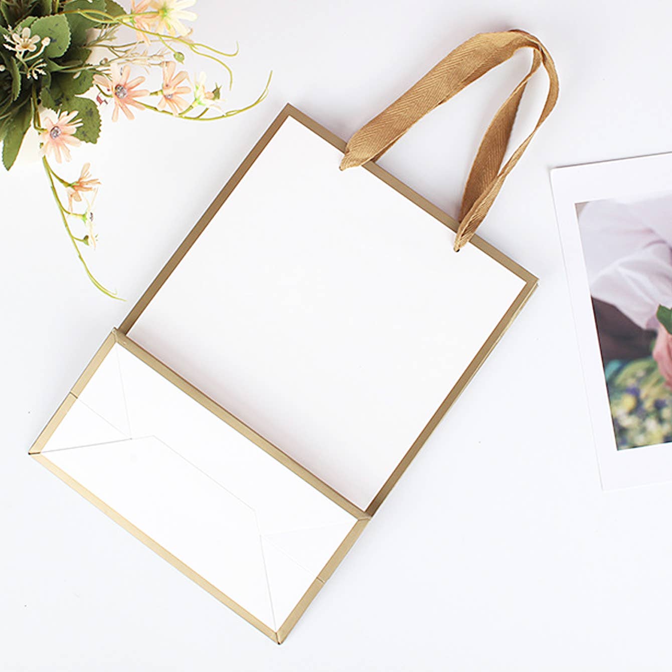 White with Gold Border Paper Gift Bag