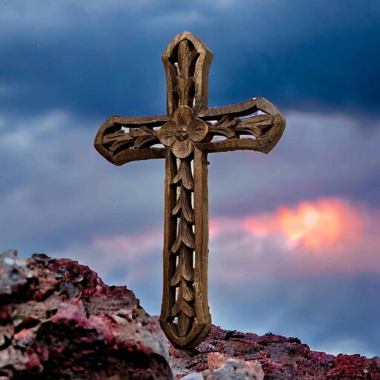 Rosemary Hand Carved Wood Wall Cross Clearance