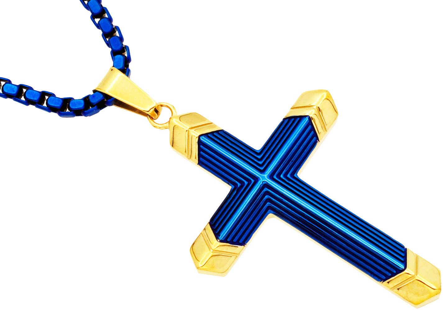 Two-Toned Blue with Gold Tipped S. Steel Cross Pendant Sale