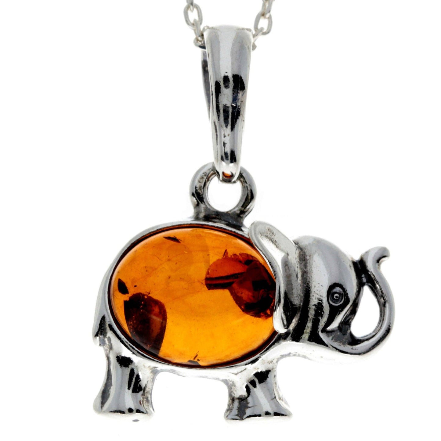 925 Sterling Silver & Baltic Amber Elephant Pendant