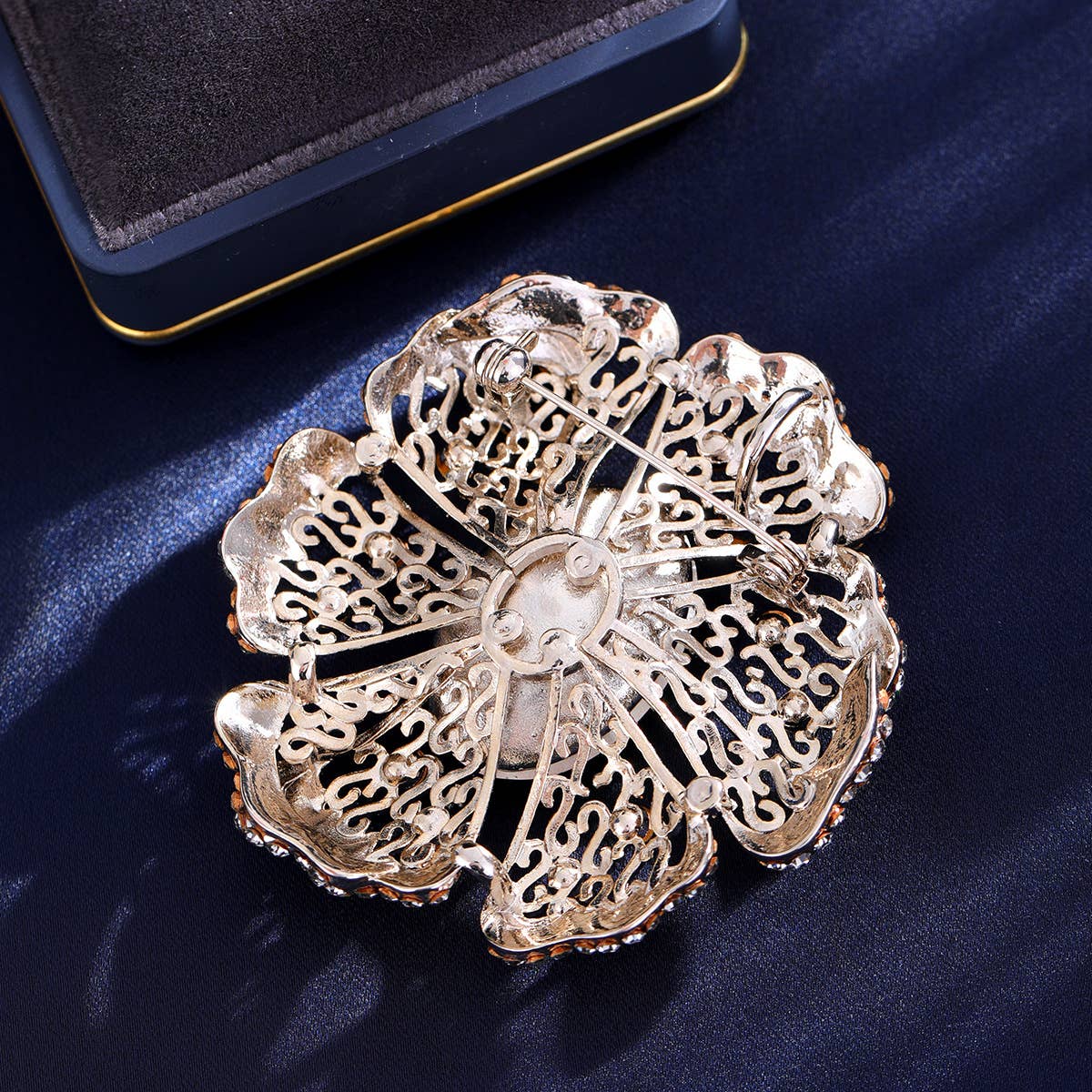 Emerald Crystal Rhinestone Floral Brooch Pin