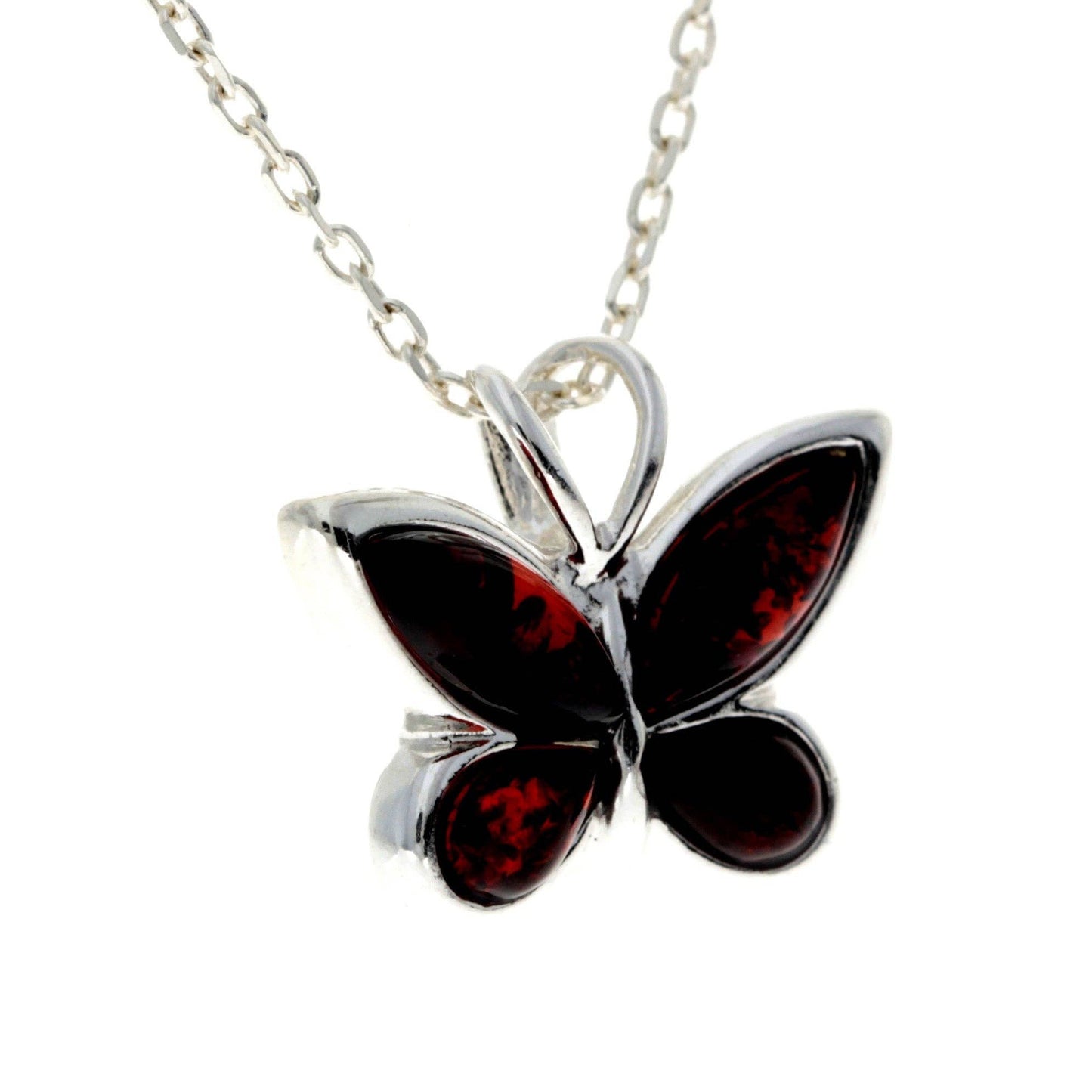 925 Sterling Silver & Baltic Amber Small Butterfly Pendant