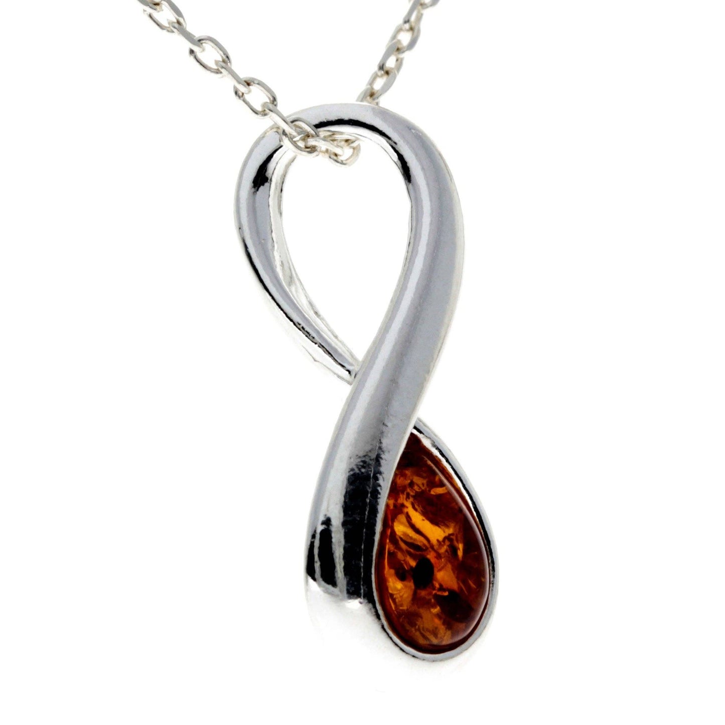 925 Sterling Silver & Genuine Baltic Amber Modern Infinity Pendant