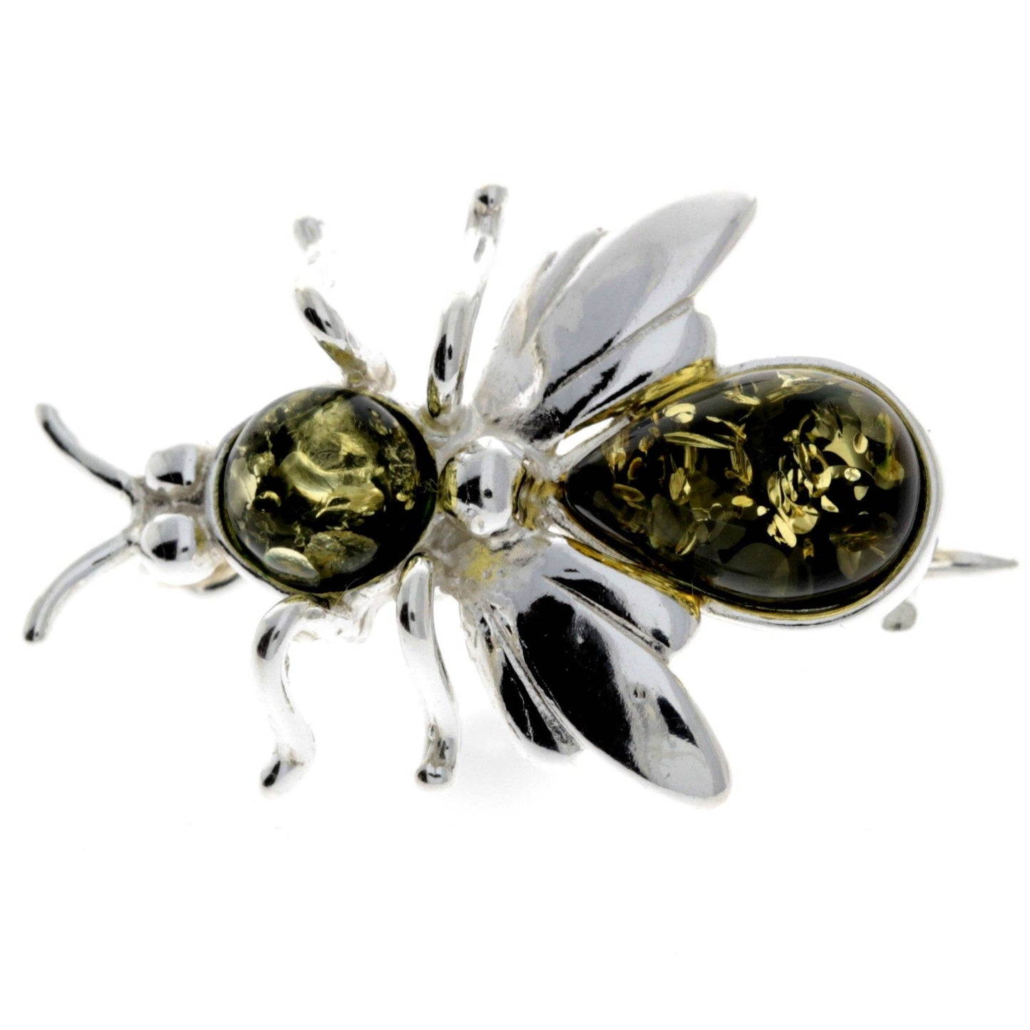 925 Sterling Silver & Baltic Amber Fly Brooch
