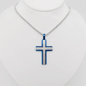 Stainless Steel Checkered Cross Pendant  Blue