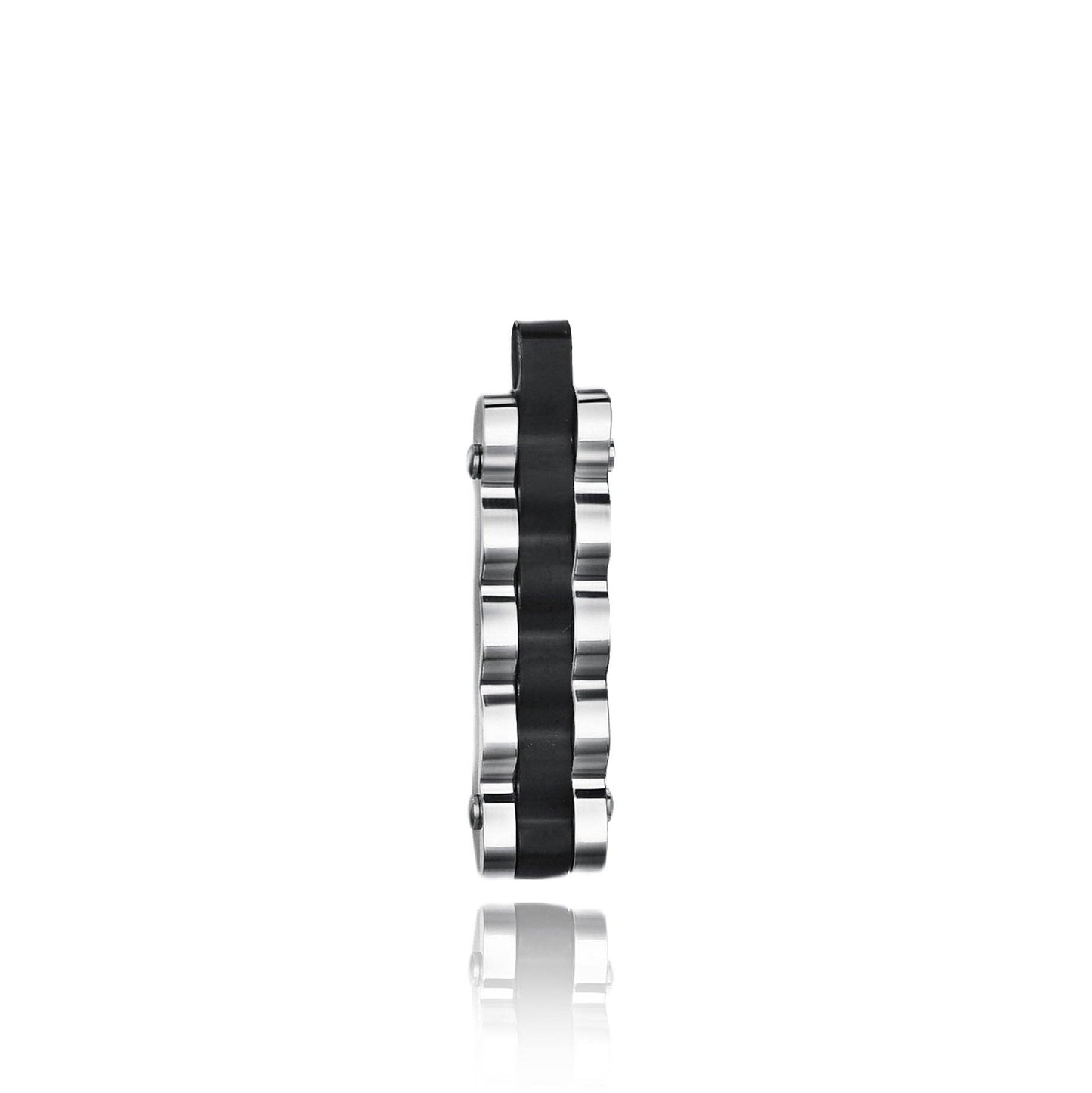 Industrial Ribbed Silver Bar Pendant with Black