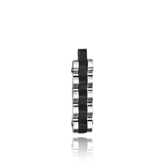 Industrial Ribbed Silver Bar Pendant with Black