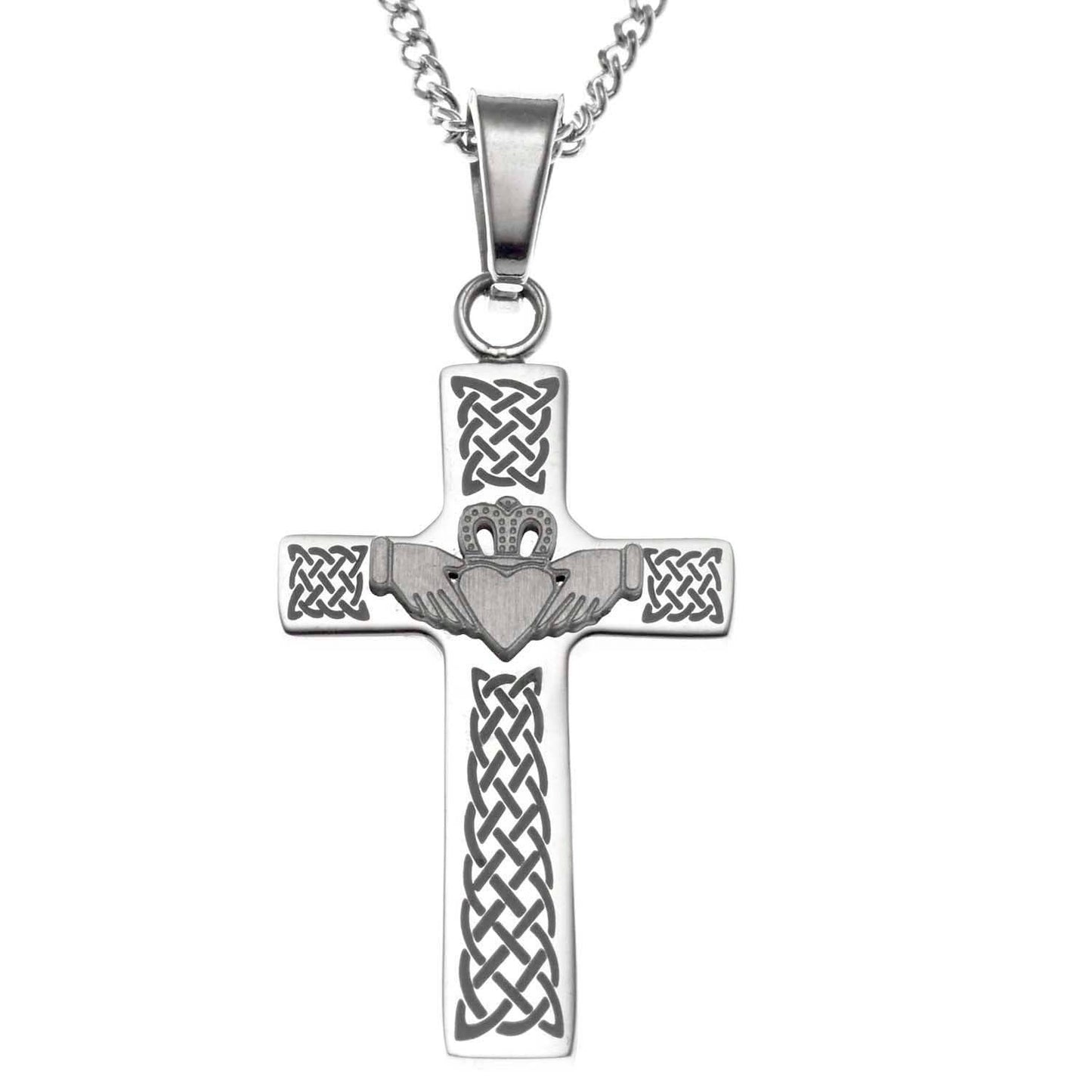 Celtic Claddagh Cross Religious Pendant Stainless Steel