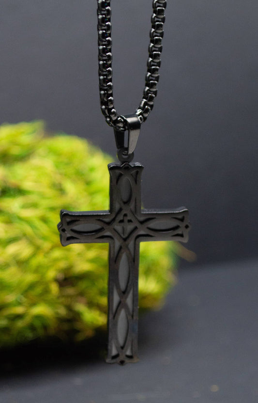 Black Inlay Cross Necklace