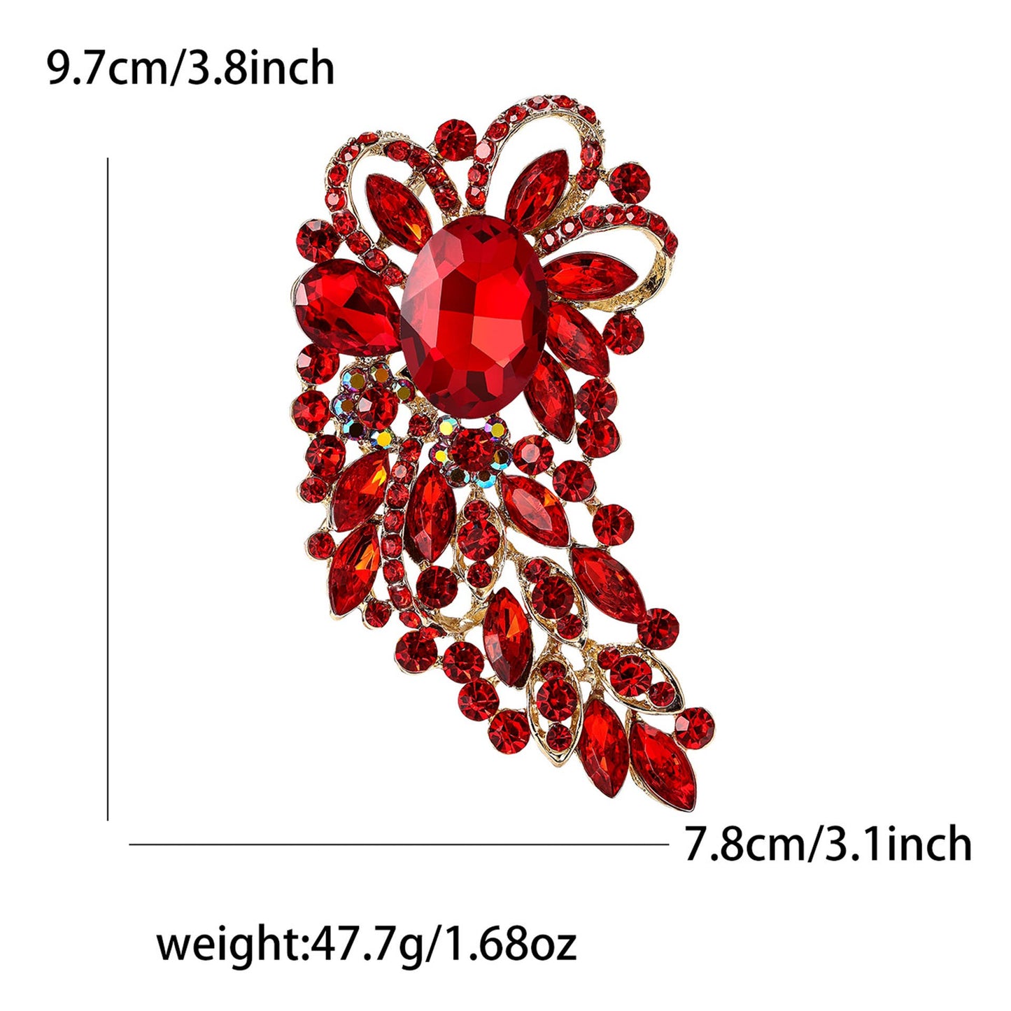 Large Rhinestone Leaf Oval Brooch Pin