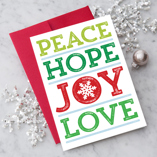 Peace Hope Love Joy - 8 Boxed Holiday Greeting Cards