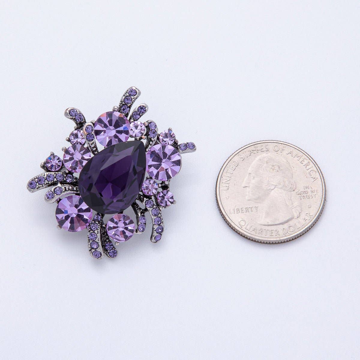 Vintage Antique Silver Brooch Purple Amethyst Crystal Pin