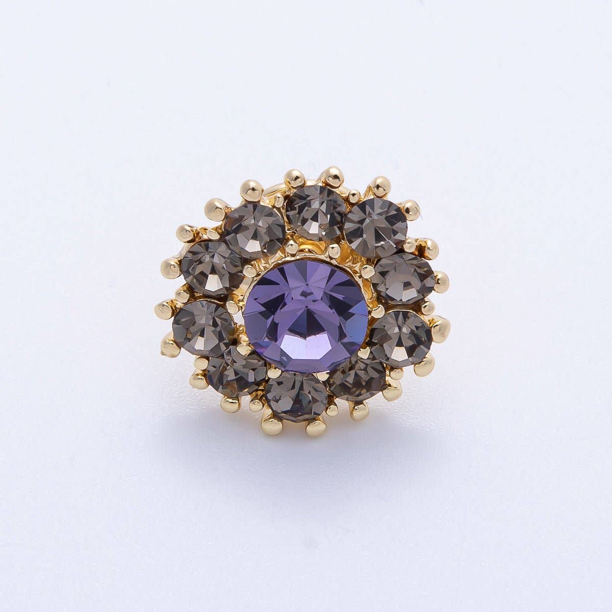Gold 19mm Dark Rhinestone Round Pin Brooch