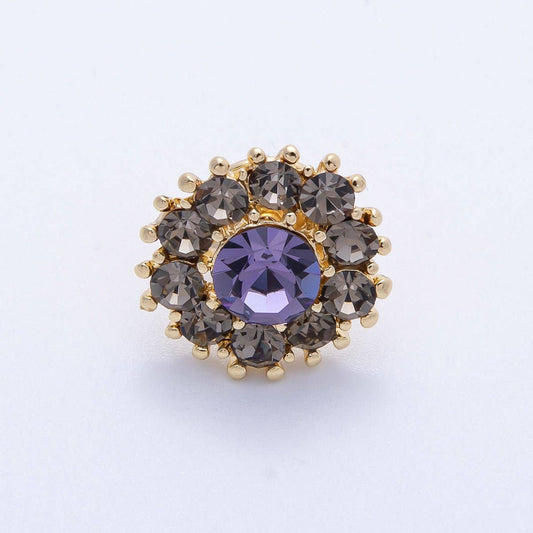 Gold 19mm Dark Rhinestone Round Pin Brooch