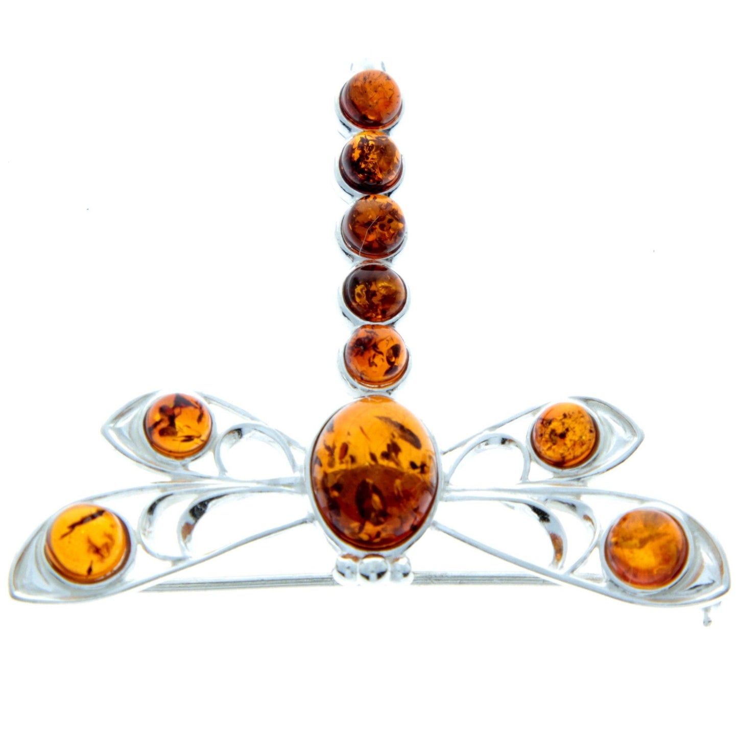 925 Sterling Silver & Baltic Amber Dragonfly Butterfly Brooch