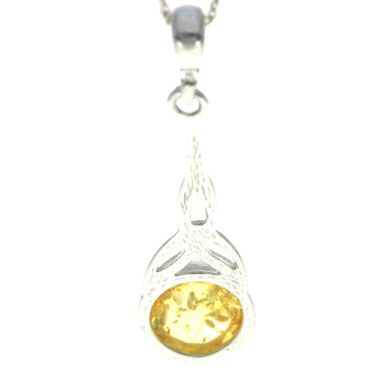 Long  925 Sterling Silver and Round Amber Celtic Pendant