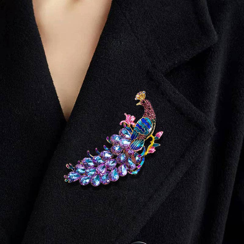 Peacock Rhinestone Brooch
