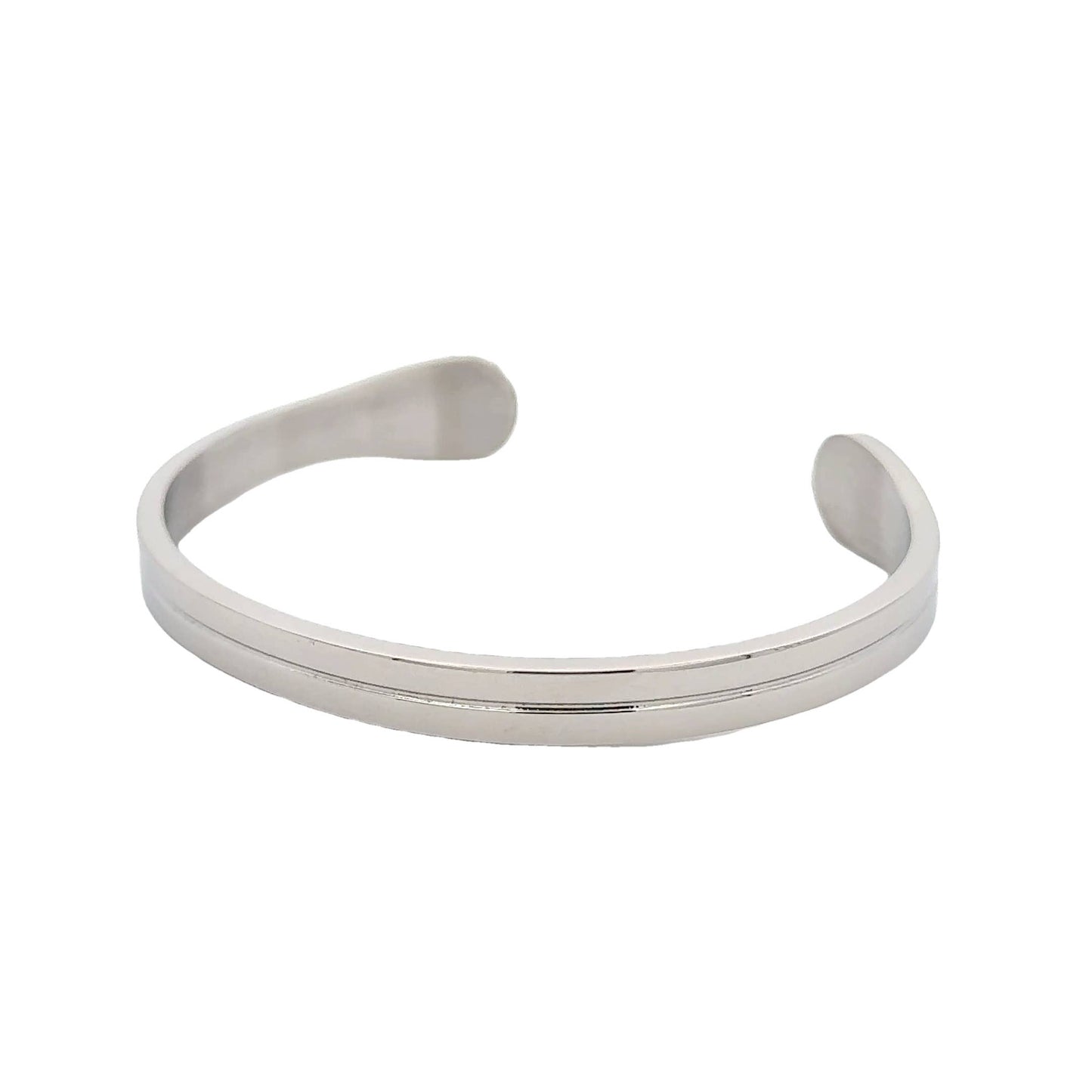 Men's Silver Cuff Bracelet with Etched Line, 10.5mm