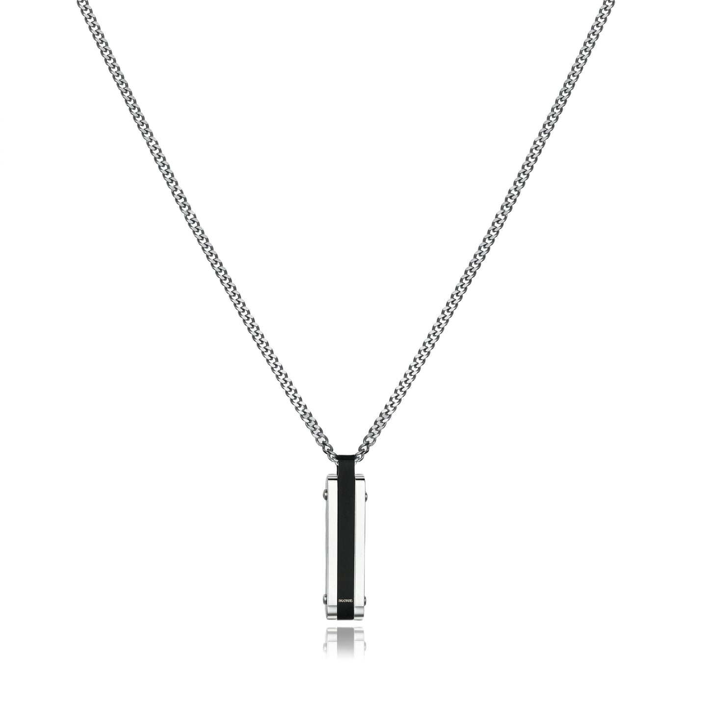 Industrial Ribbed Silver Bar Pendant with Black