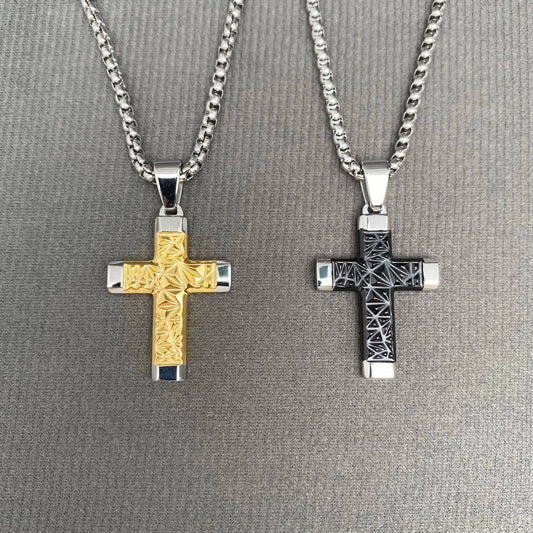 Geometric Texture Cross Pendant