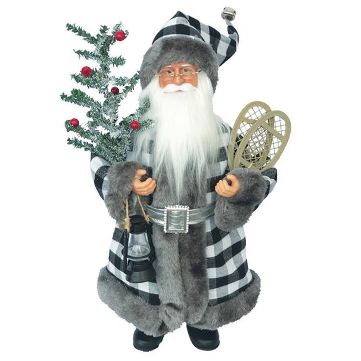 15" White & Black Plaid Claus
