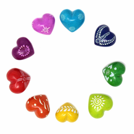 Soapstone Hearts in Assorted Colors with Designs- Set of 10