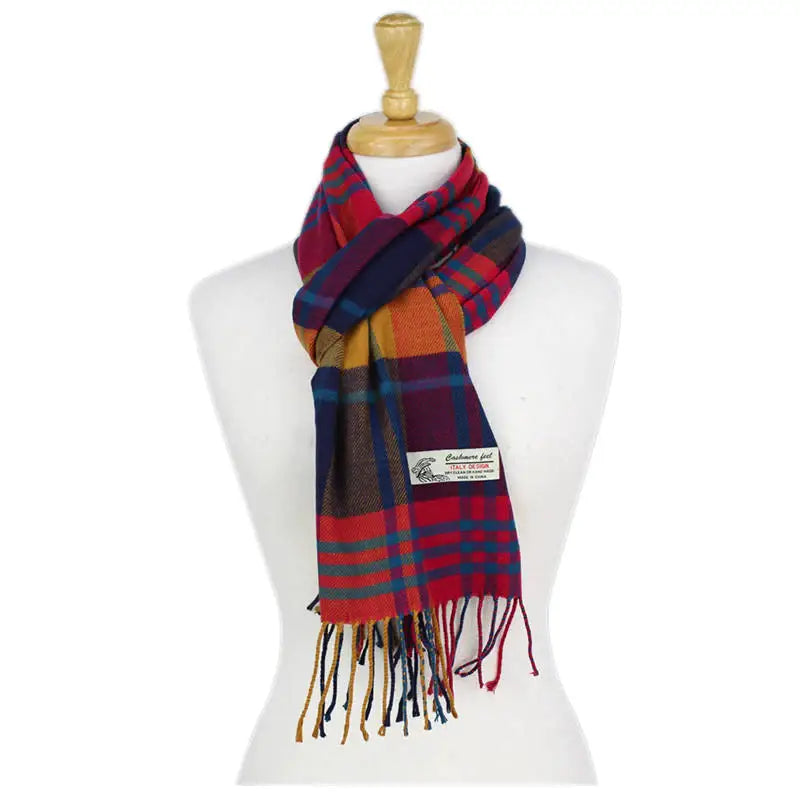 Orange Plaid Cashmere Feel Scarf