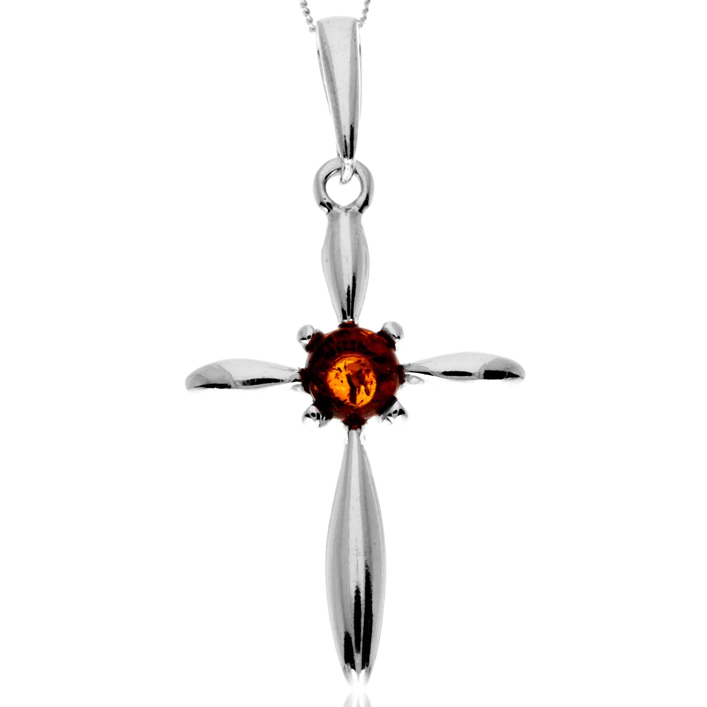 925 Steling Silver & Genuine Baltic Amber Modern Cross Pendant