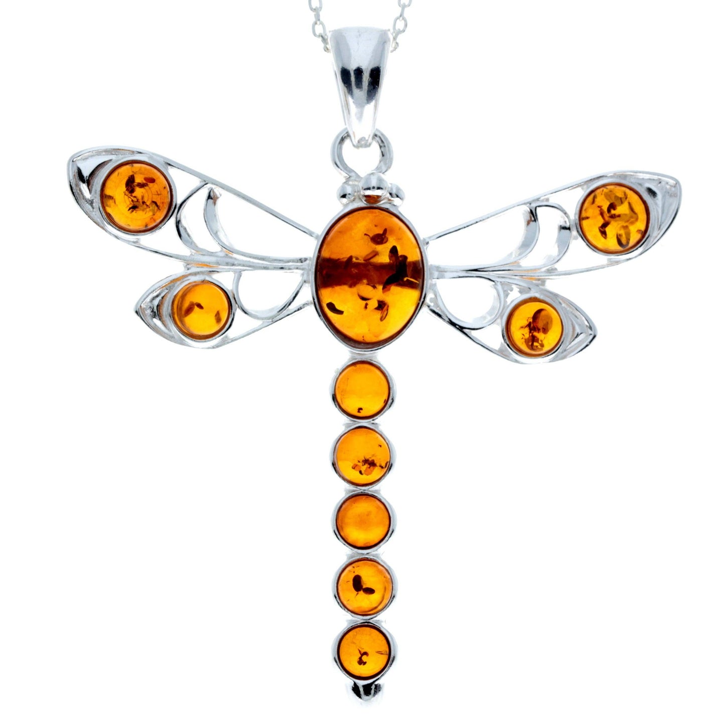 925 Sterling Silver & Baltic Amber Dragonfly Pendant
