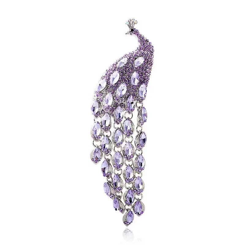 Peacock Alloy Rhinestone Brooch