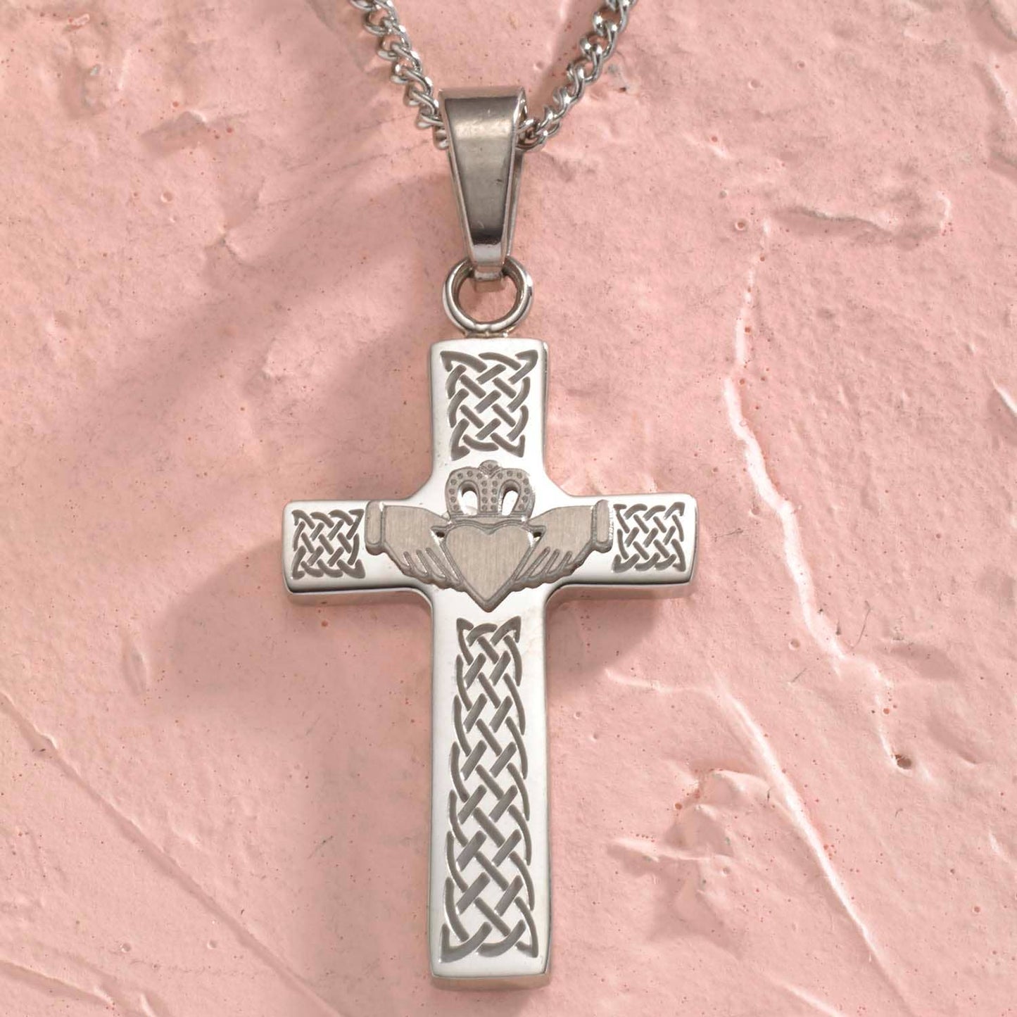 Celtic Claddagh Cross Religious Pendant Stainless Steel