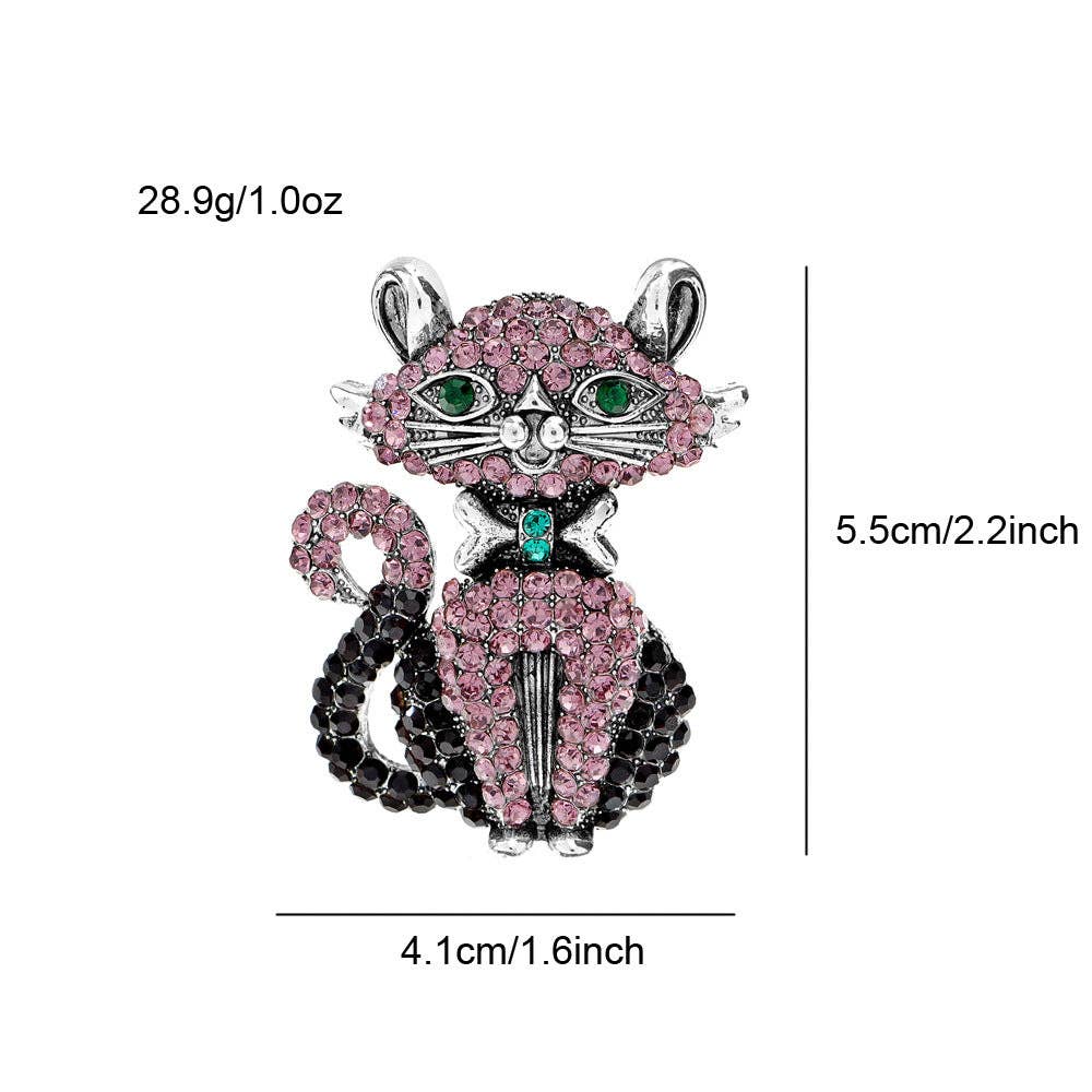 Rhinestone Bowknot Cat Brooch Pin