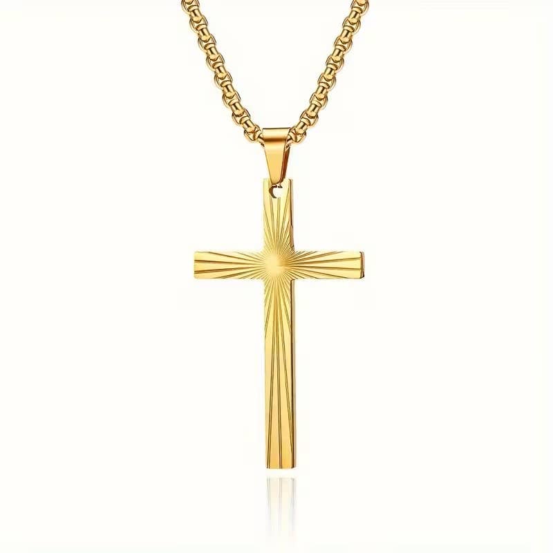 Sunburst Etched Cross Pendant