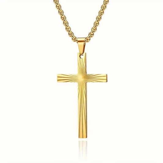 Sunburst Etched Cross Pendant