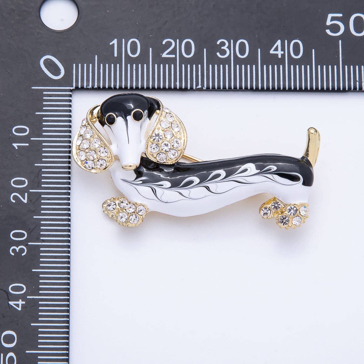 Vintage Gold 44.2mm x 24.2mm Micro Paved CZ Dachshund Wiener Dog Puppy Pet Brooch Pin