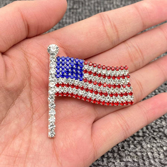 Rhinestone American Flag Brooch