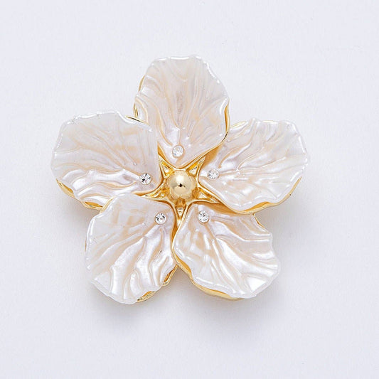 Gold 45mm Blooming Shell Pearl Flower Pin Brooch