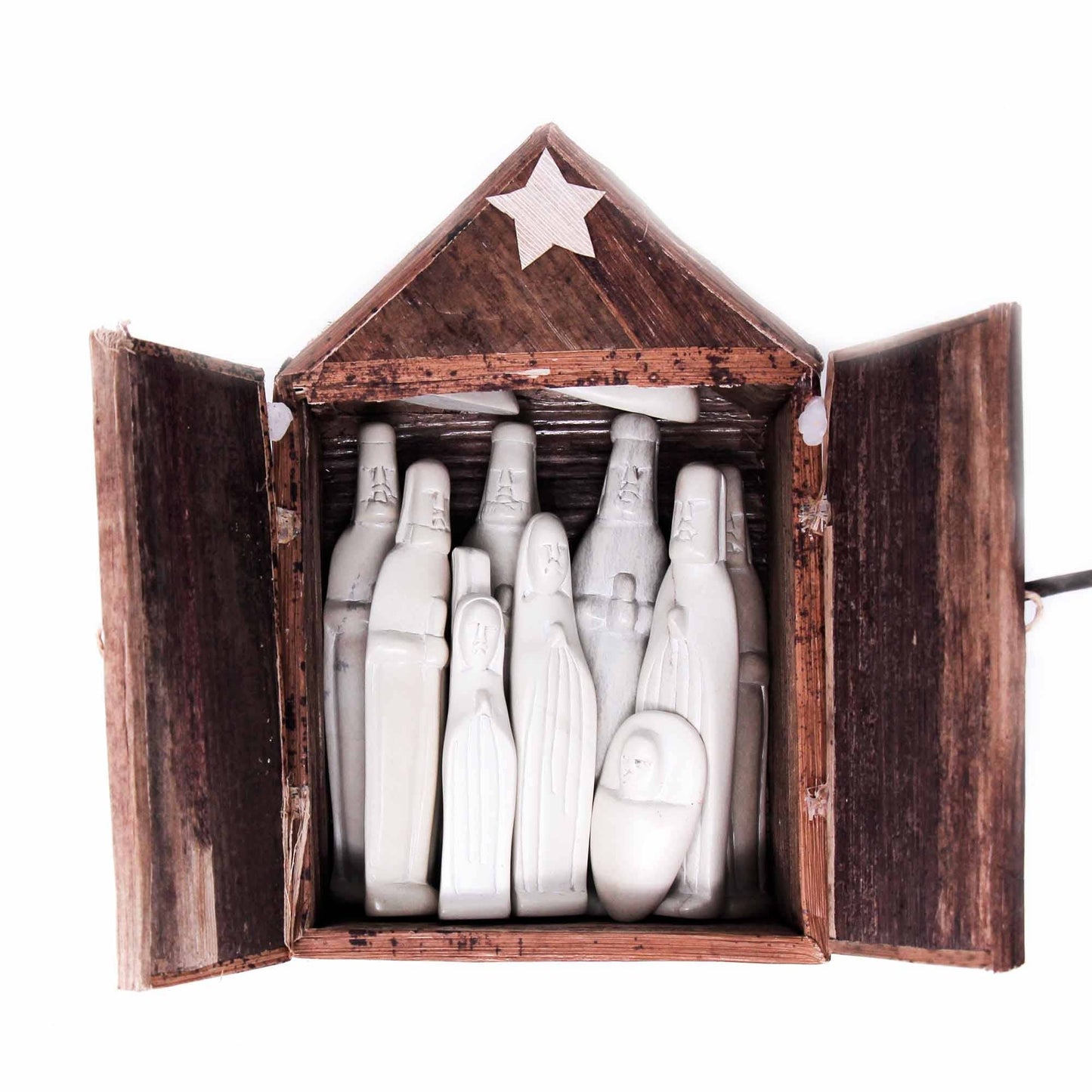 Kenya Soapstone Nativity Set and Banana Fiber Barn, 13
