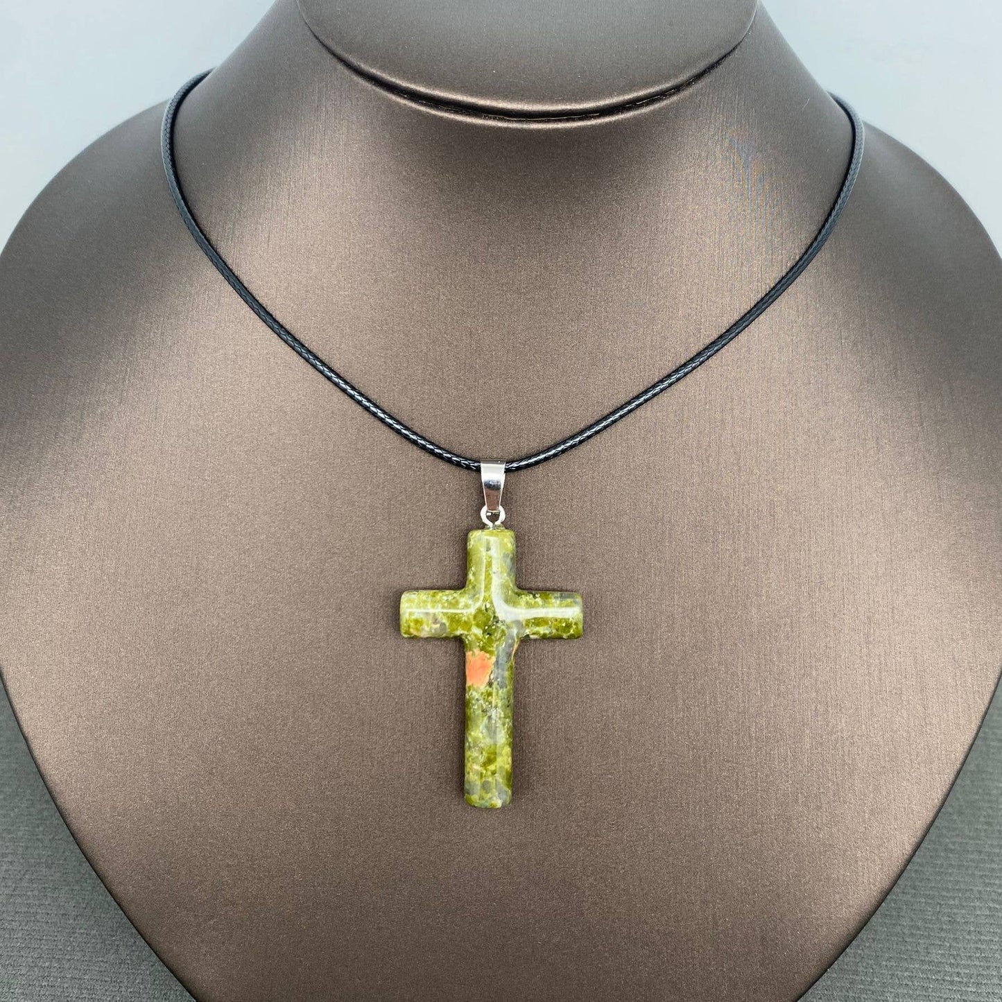 Stone Cross Waxed Cord Pendant