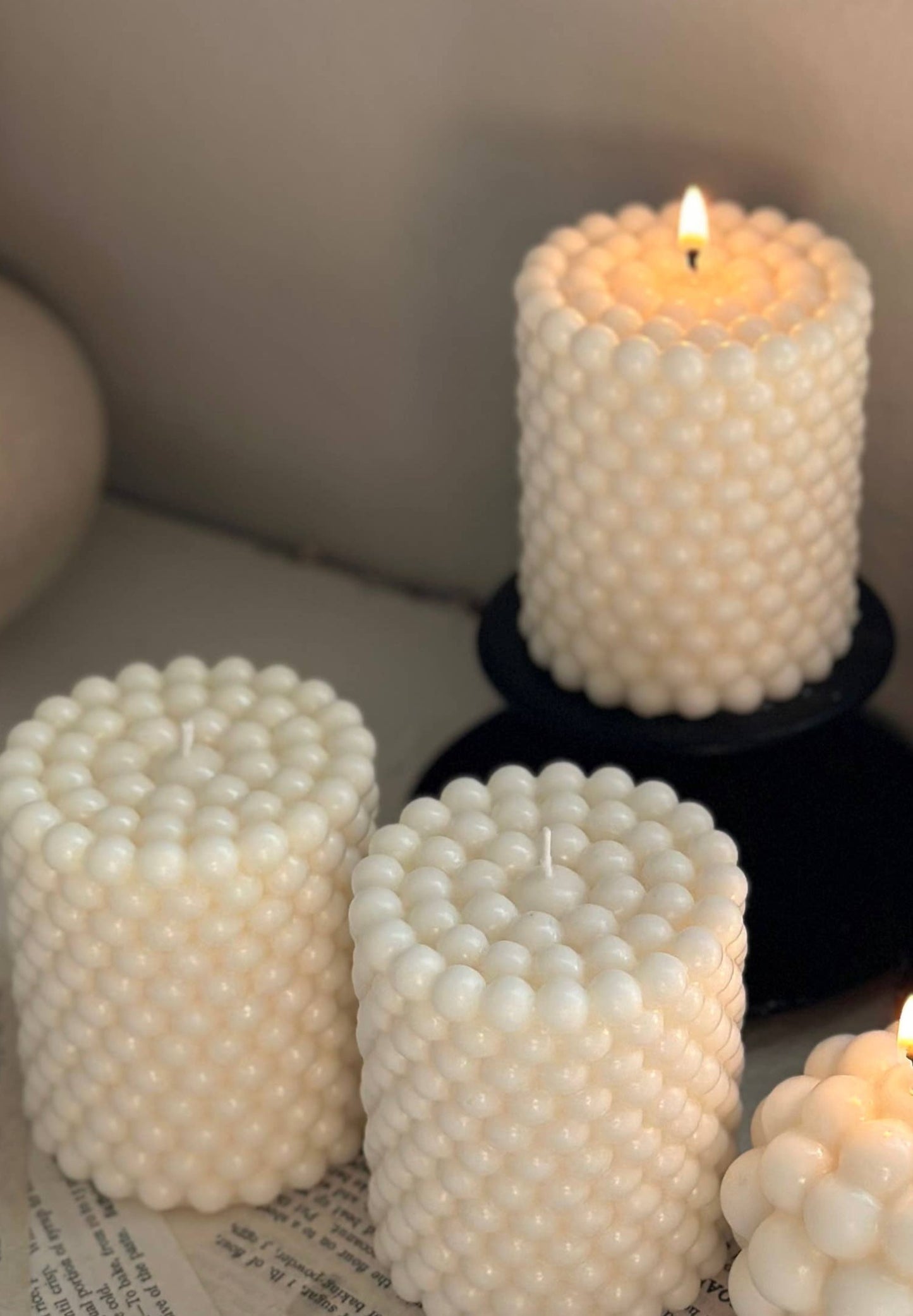 Bubbles Candle: Cinnamon & Vanilla / Tall Bubble Cylinder   - Clearance