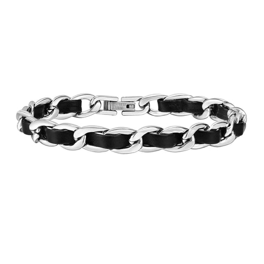 Men's Curb Chain Bracelet with leather, 7.5mm