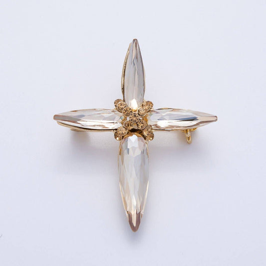 Gold 39mm x 33mm Marquise Rhinestone Tied Cross Pin Brooch