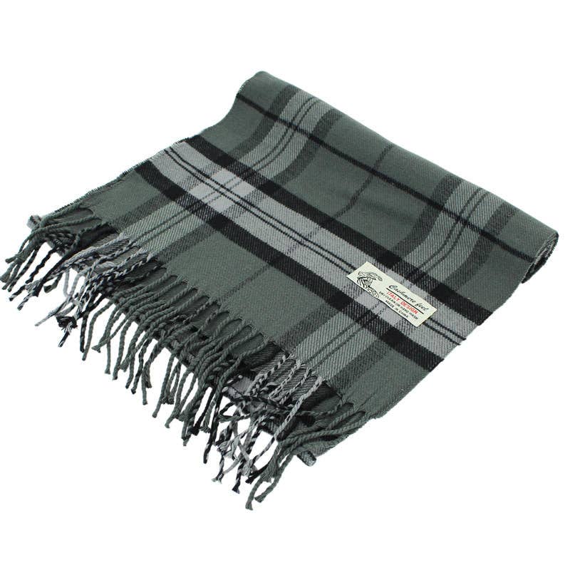 Grey Plaid Cashmere Feel Scarf