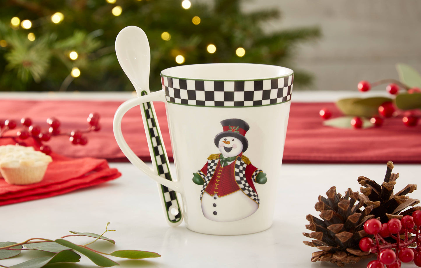 Black and White Christmas Mug and Spoon Set